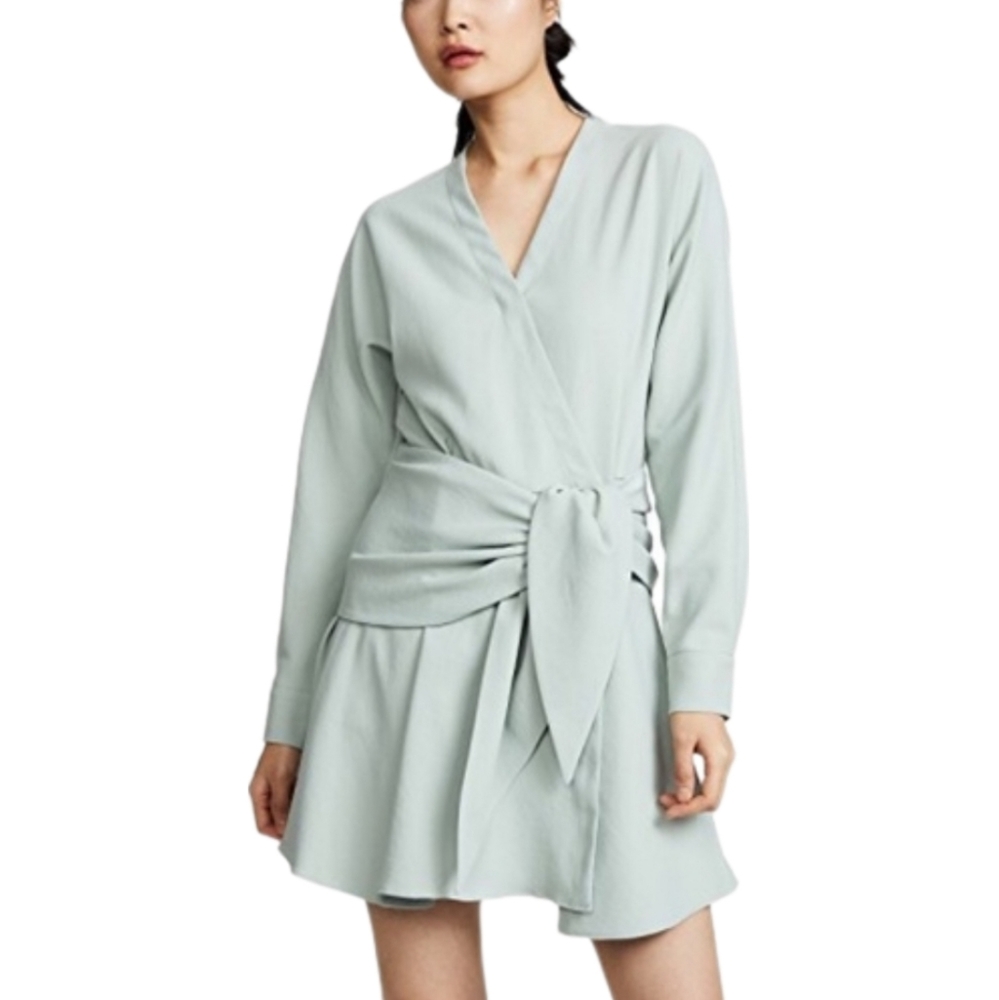 TIBI | Chalky Drape Faux Wrap Dress in Ash Green‎ ~ Size US 0